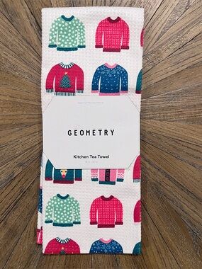 NWT GEOMETRY Holiday Kitchen Tea Dish Towel 18x30” Ugly Christmas Sweater Print